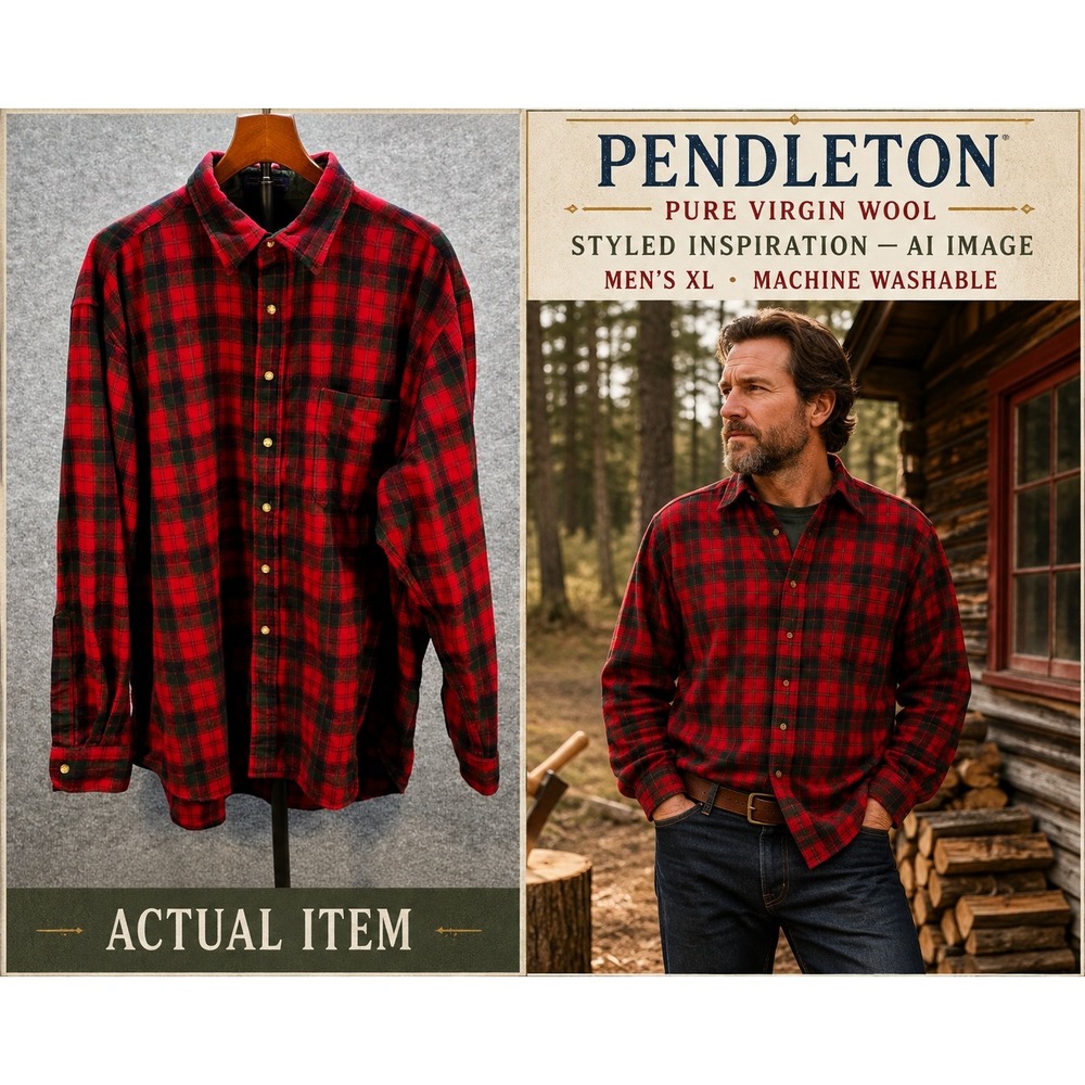 Pendleton‎ Wool Button Down Mens XL Red Robertson Tartan Plaid Vintage Heritage